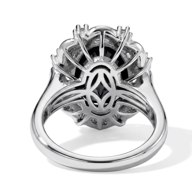 EverTrue Thai Black Spinel and Moissanite 7.65 ctw Crowned Midnight Ring in Platinum Bond (Size 6.0)