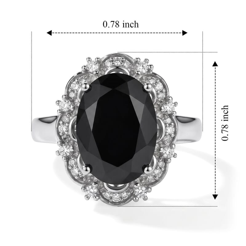 EverTrue Thai Black Spinel and Moissanite 7.65 ctw Crowned Midnight Ring in Platinum Bond (Size 6.0)