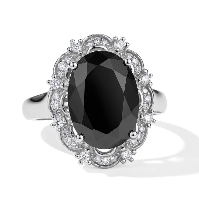 EverTrue Thai Black Spinel and Moissanite 7.65 ctw Crowned Midnight Ring in Platinum Bond (Size 6.0)