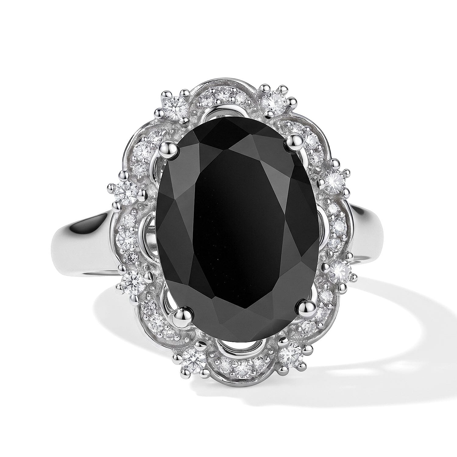 EverTrue Thai Black Spinel and Moissanite 7.65 ctw Crowned Midnight Ring in Platinum Bond (Size 7.0)