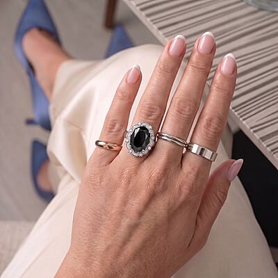 EverTrue Thai Black Spinel and Moissanite 7.65 ctw Crowned Midnight Ring in Platinum Bond (Size 7.0)