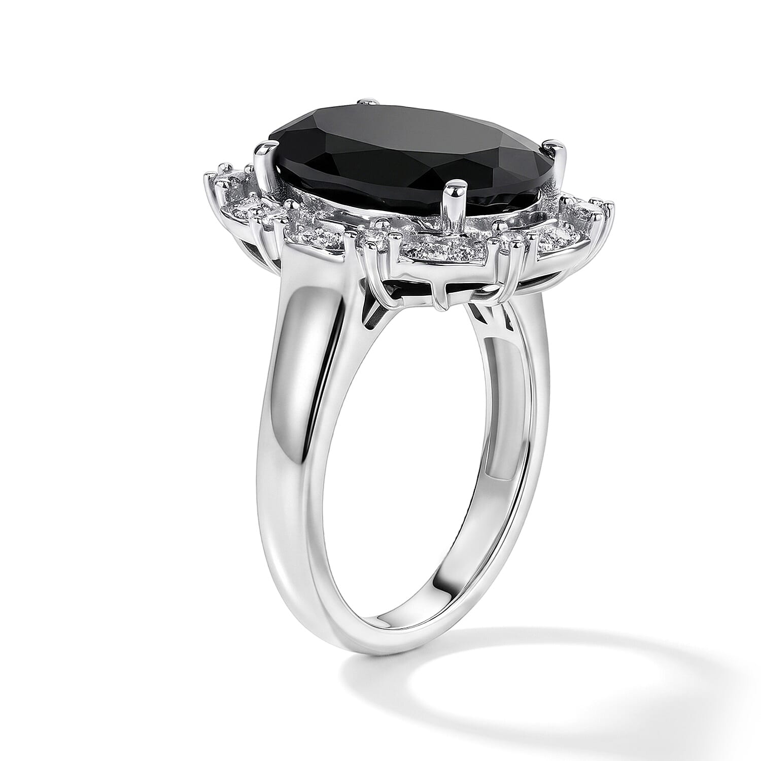EverTrue Thai Black Spinel and Moissanite 7.65 ctw Crowned Midnight Ring in Platinum Bond (Size 7.0)