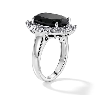 EverTrue Thai Black Spinel and Moissanite 7.65 ctw Crowned Midnight Ring in Platinum Bond (Size 7.0)