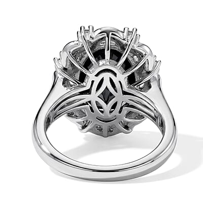 EverTrue Thai Black Spinel and Moissanite 7.65 ctw Crowned Midnight Ring in Platinum Bond (Size 7.0)