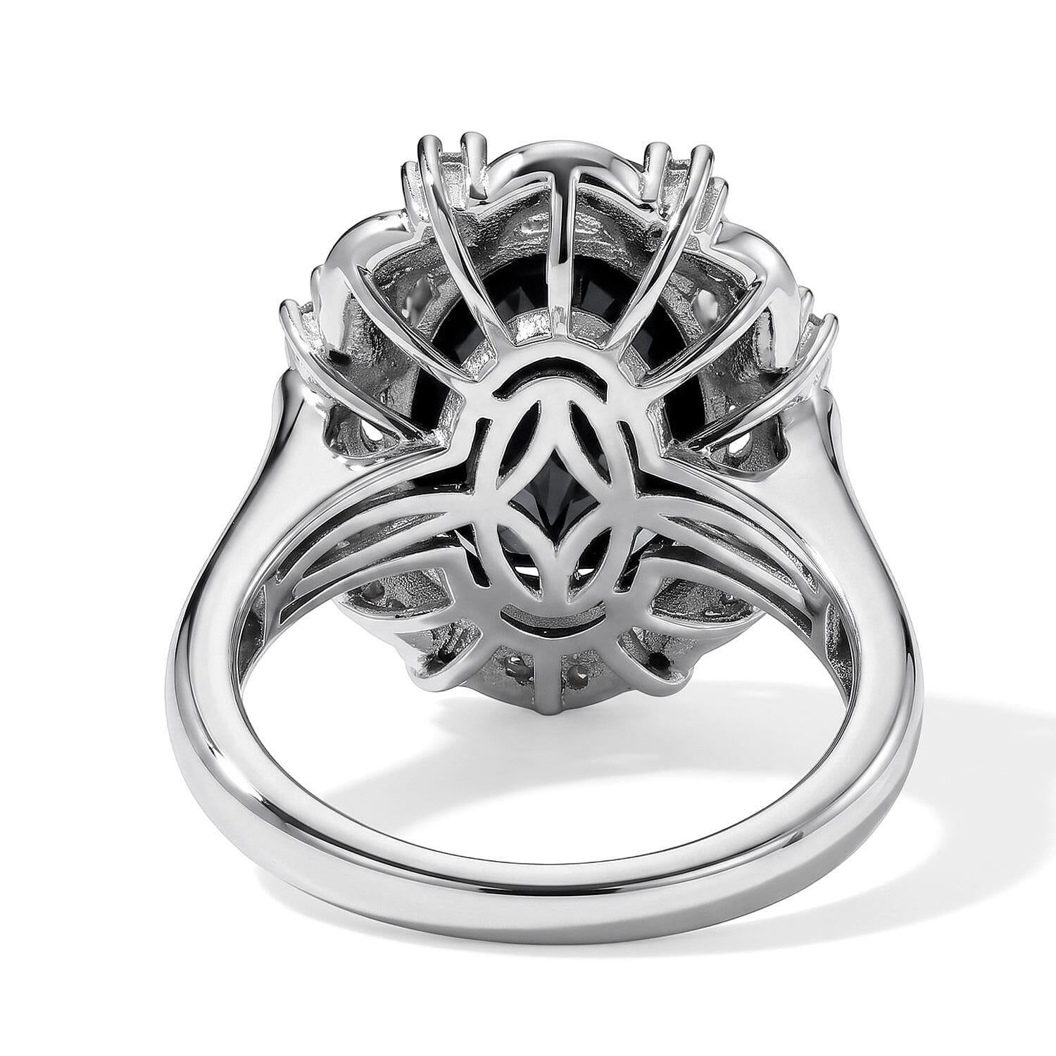 EverTrue Thai Black Spinel and Moissanite 7.65 ctw Crowned Midnight Ring in Platinum Bond (Size 7.0)