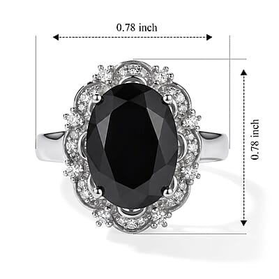 EverTrue Thai Black Spinel and Moissanite 7.65 ctw Crowned Midnight Ring in Platinum Bond (Size 7.0)