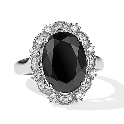 EverTrue Thai Black Spinel and Moissanite 7.65 ctw Crowned Midnight Ring in Platinum Bond (Size 7.0)