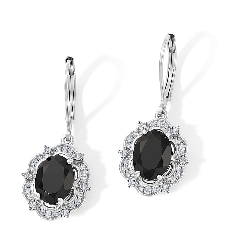 EverTrue Thai Black Spinel and Moissanite 5.00 ctw Lever Back Earrings in Platinum Bond