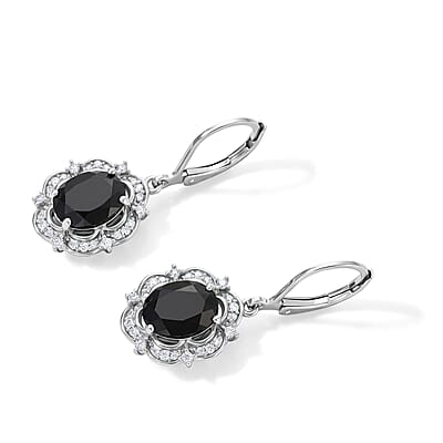 EverTrue Thai Black Spinel and Moissanite 5.00 ctw Lever Back Earrings in Platinum Bond