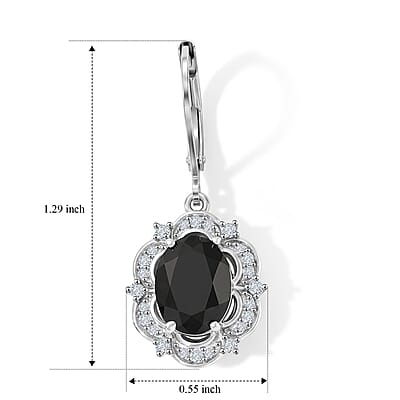 EverTrue Thai Black Spinel and Moissanite 5.00 ctw Lever Back Earrings in Platinum Bond
