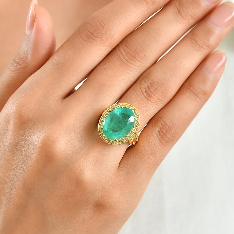 EverTrue Emeraldine Triplet Quartz, Hebei Peridot Ring in 18K YG Plated (Size 5.0) 10.35 ctw