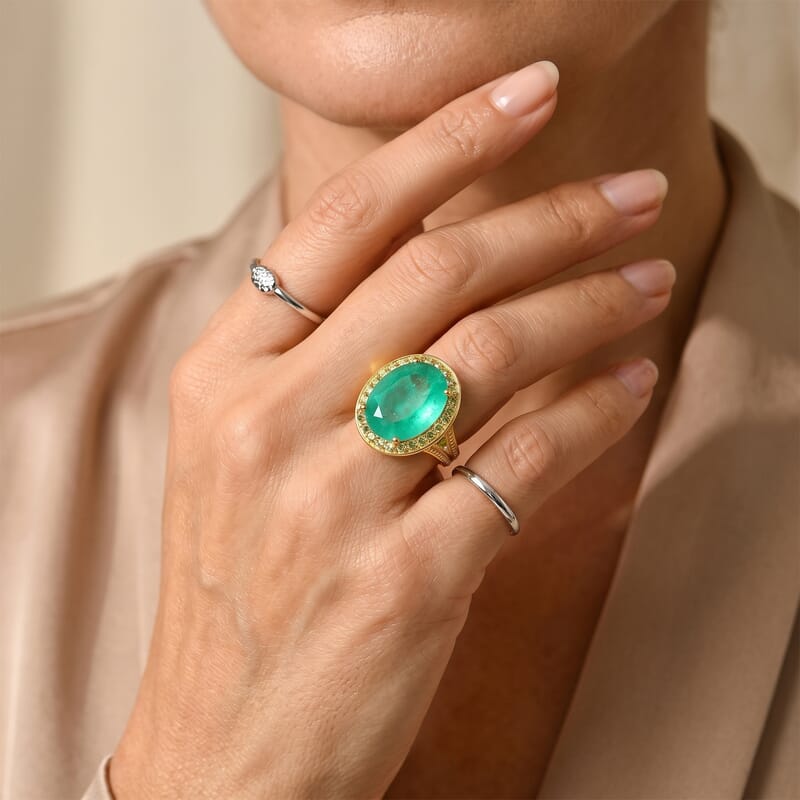 EverTrue Emeraldine Triplet Quartz, Hebei Peridot Ring in 18K YG Plated (Size 5.0) 10.35 ctw