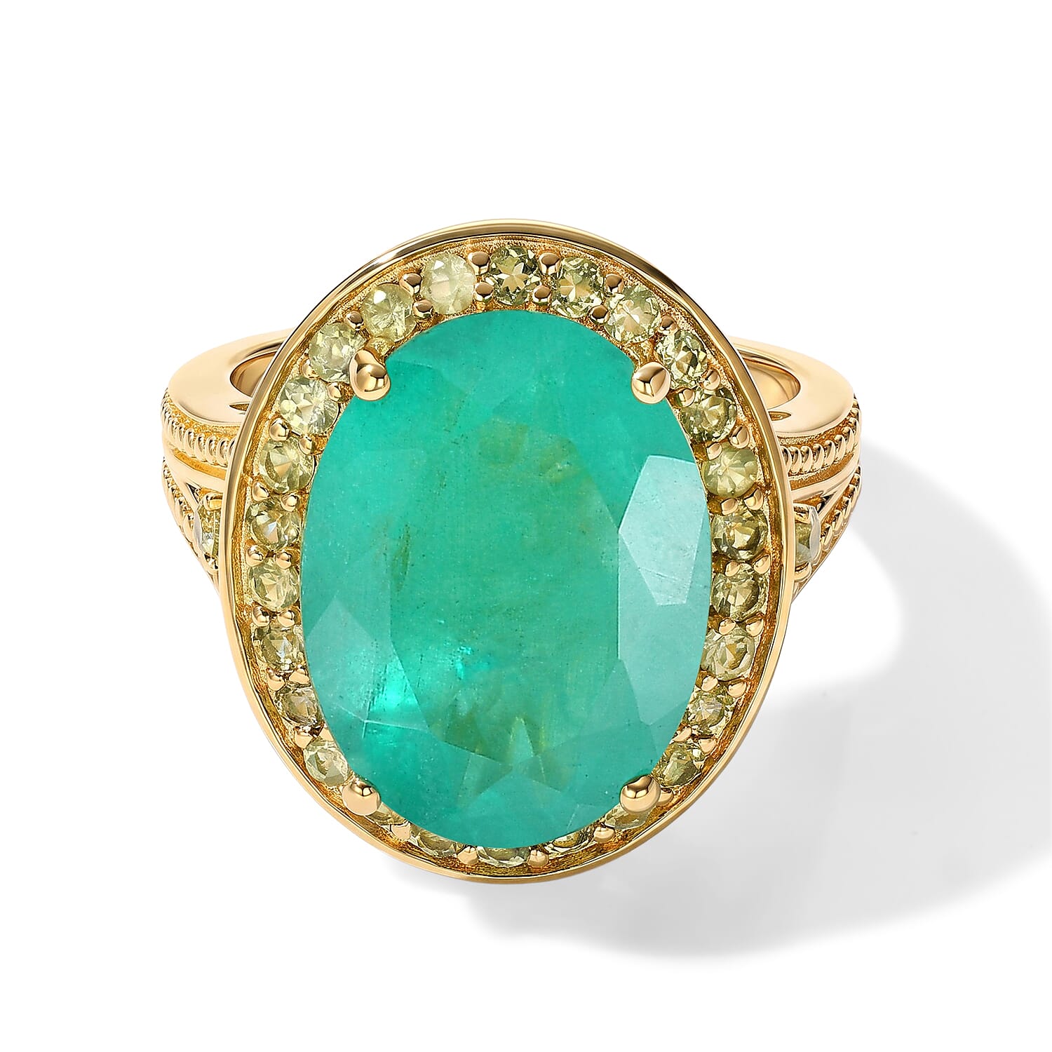 EverTrue Emeraldine Quartz (Triplet) and Hebei Peridot 10.35 ctw Garden Halo Ring in 18K YG Plated (Size 6.0)