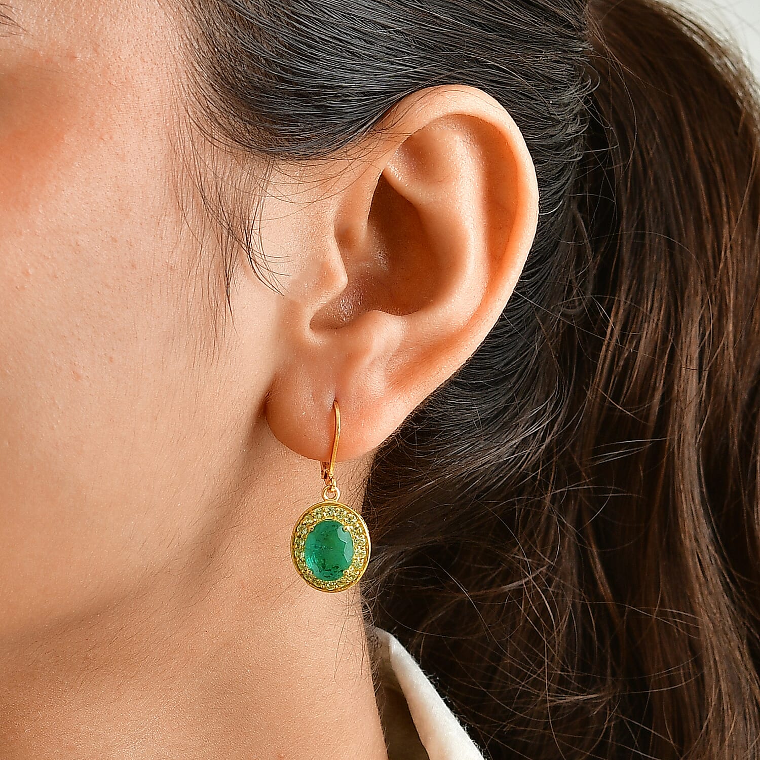 EverTrue Emeraldine Triplet Quartz and Hebei Peridot 6.90 ctw Earrings in 18K YG Plated