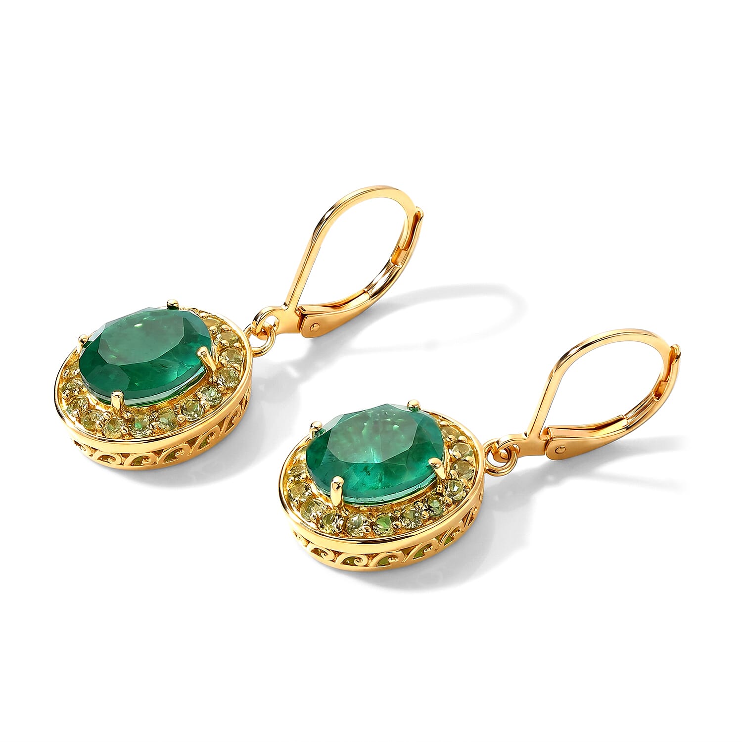 EverTrue Emeraldine Triplet Quartz and Hebei Peridot 6.90 ctw Earrings in 18K YG Plated