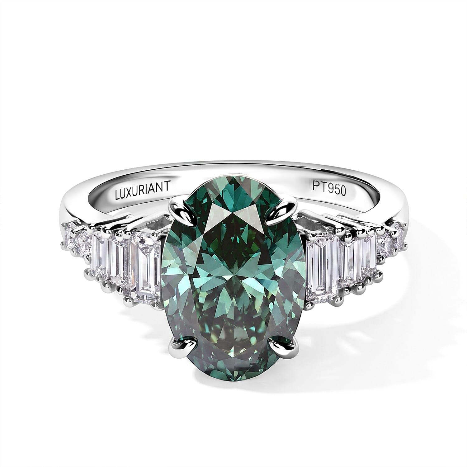 SGL Certified Luxuriant Lab Grown Green Diamond (IR) and Lab Grown Diamond G VS 3.50 ctw Solitaire Ring in 950 Platinum (Size 6.0) 5.40 Grams