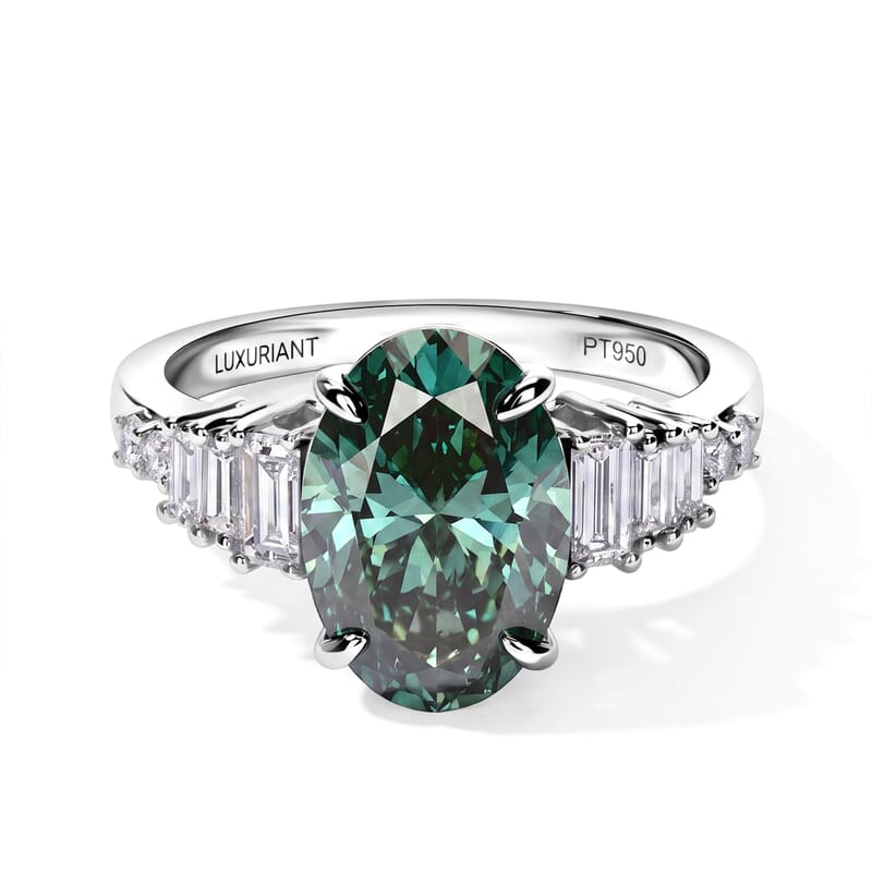SGL Certified Luxuriant Lab Grown Green Diamond (IR) and Lab Grown Diamond G VS 3.50 ctw Solitaire Ring in 950 Platinum (Size 6.0) 5.40 Grams