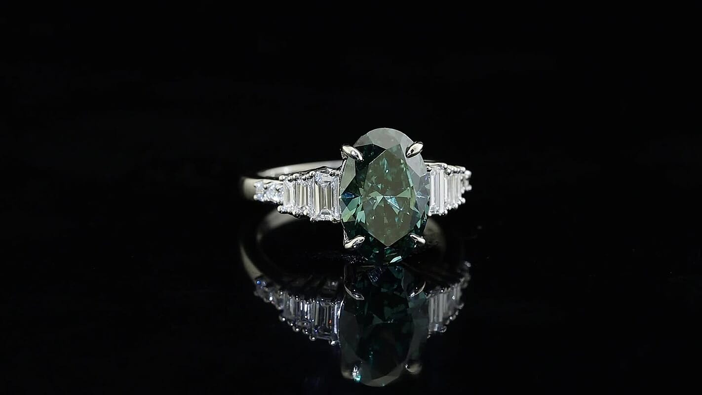 SGL Certified 950 Platinum Luxuriant Lab Grown Green Diamond (IR), Lab Grown Diamond (G, VS) Solitaire Ring (Size 6.0) (5.40 g) 3.50 ctw