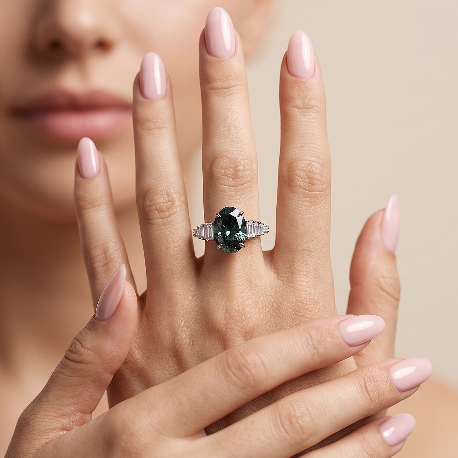 SGL Certified Luxuriant Lab Grown Green Diamond (IR) and Lab Grown Diamond G VS 3.50 ctw Solitaire Ring in 950 Platinum (Size 6.0) 5.40 Grams