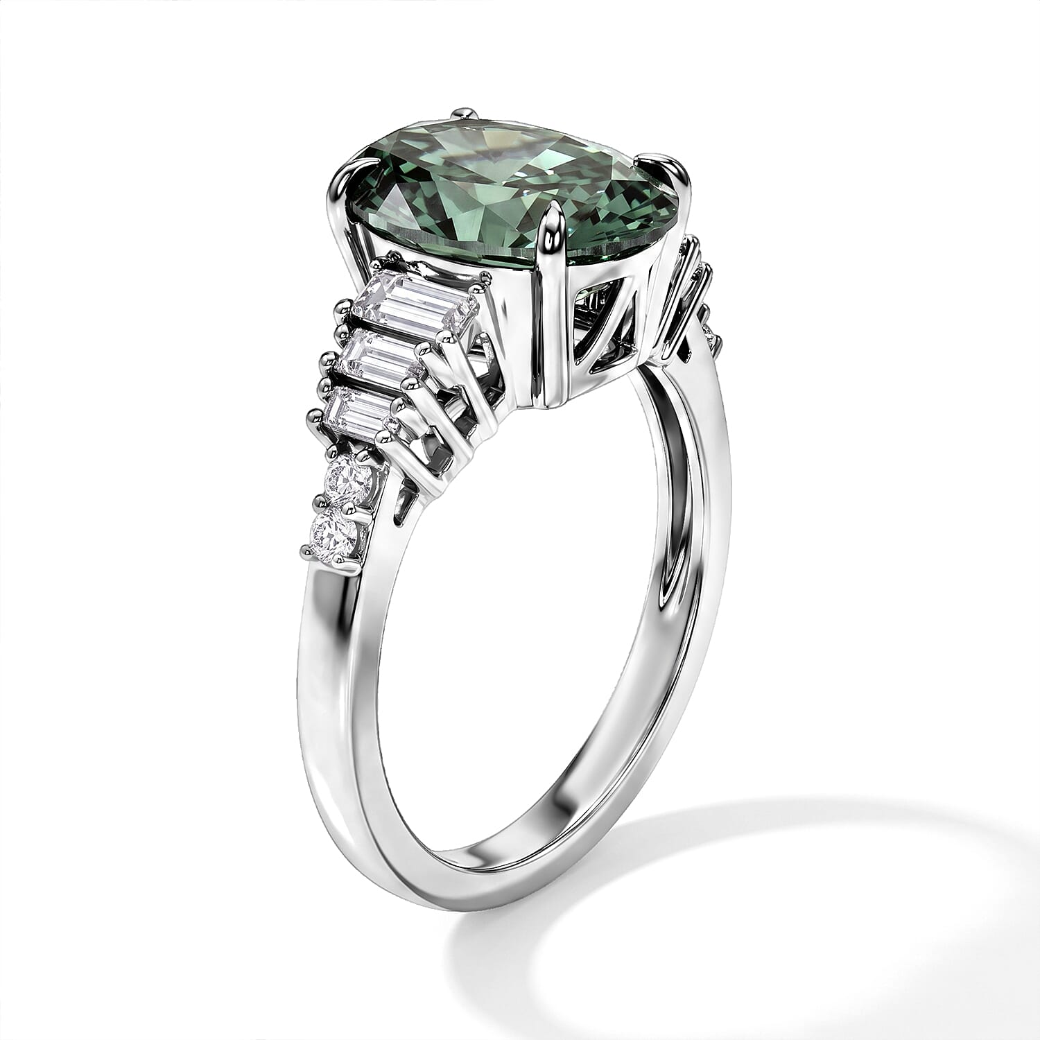 SGL Certified Luxuriant Lab Grown Green Diamond (IR) and Lab Grown Diamond G VS 3.50 ctw Solitaire Ring in 950 Platinum (Size 6.0) 5.40 Grams