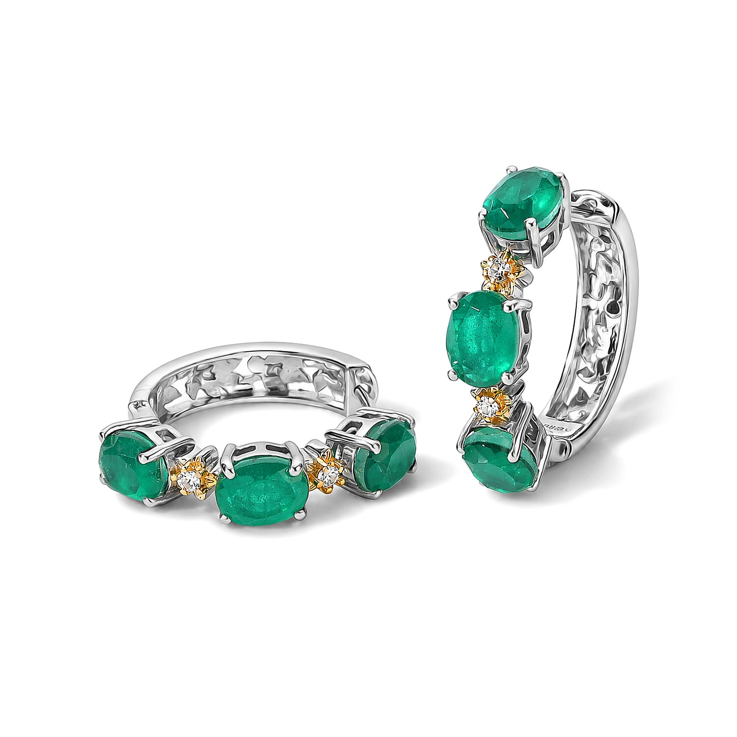 EverTrue Emeraldine Triplet Quartz and White Zircon 9.40 ctw Hoop Earrings in 18K YG Plated and Platinum Bond
