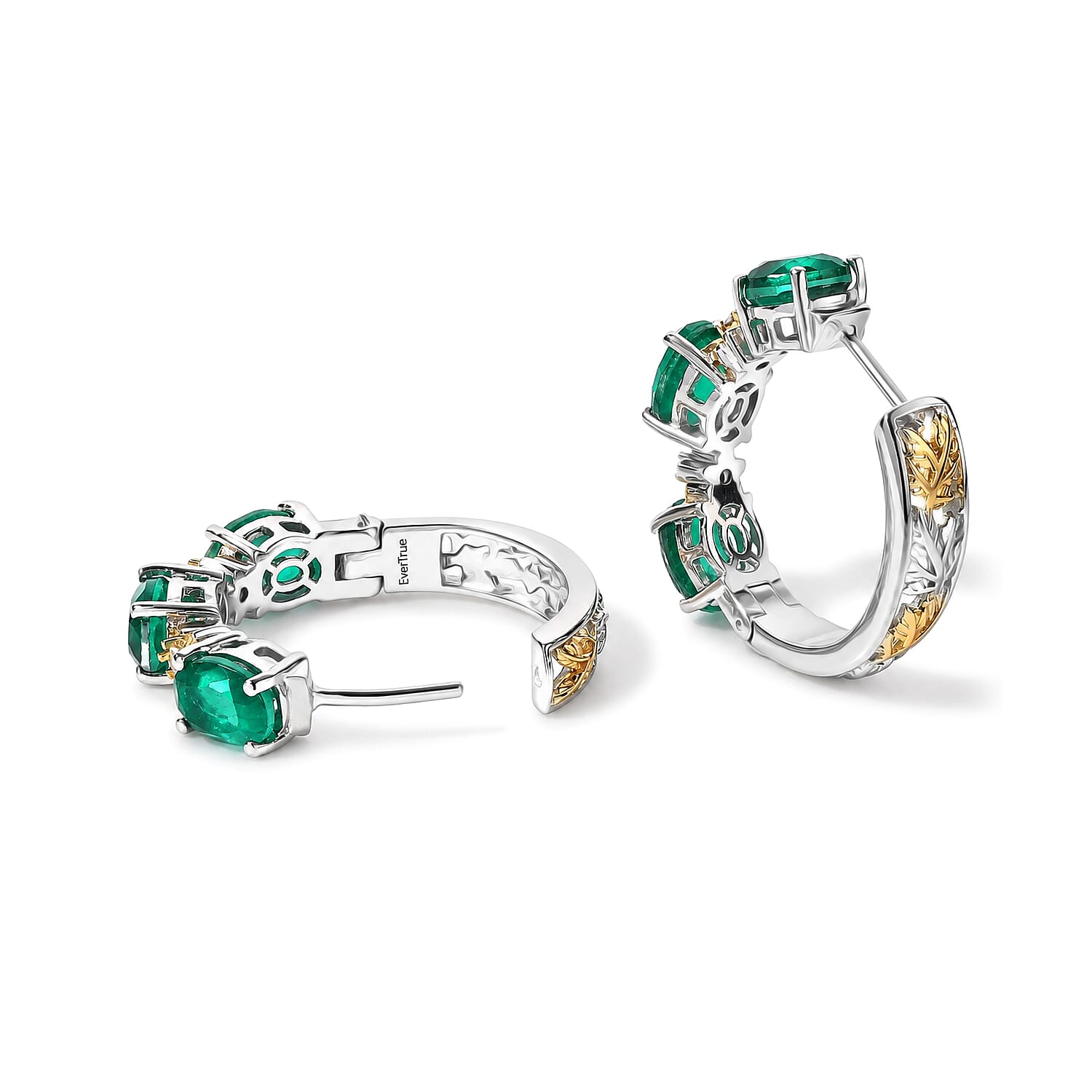 EverTrue Emeraldine Triplet Quartz and White Zircon 9.40 ctw Hoop Earrings in 18K YG Plated and Platinum Bond