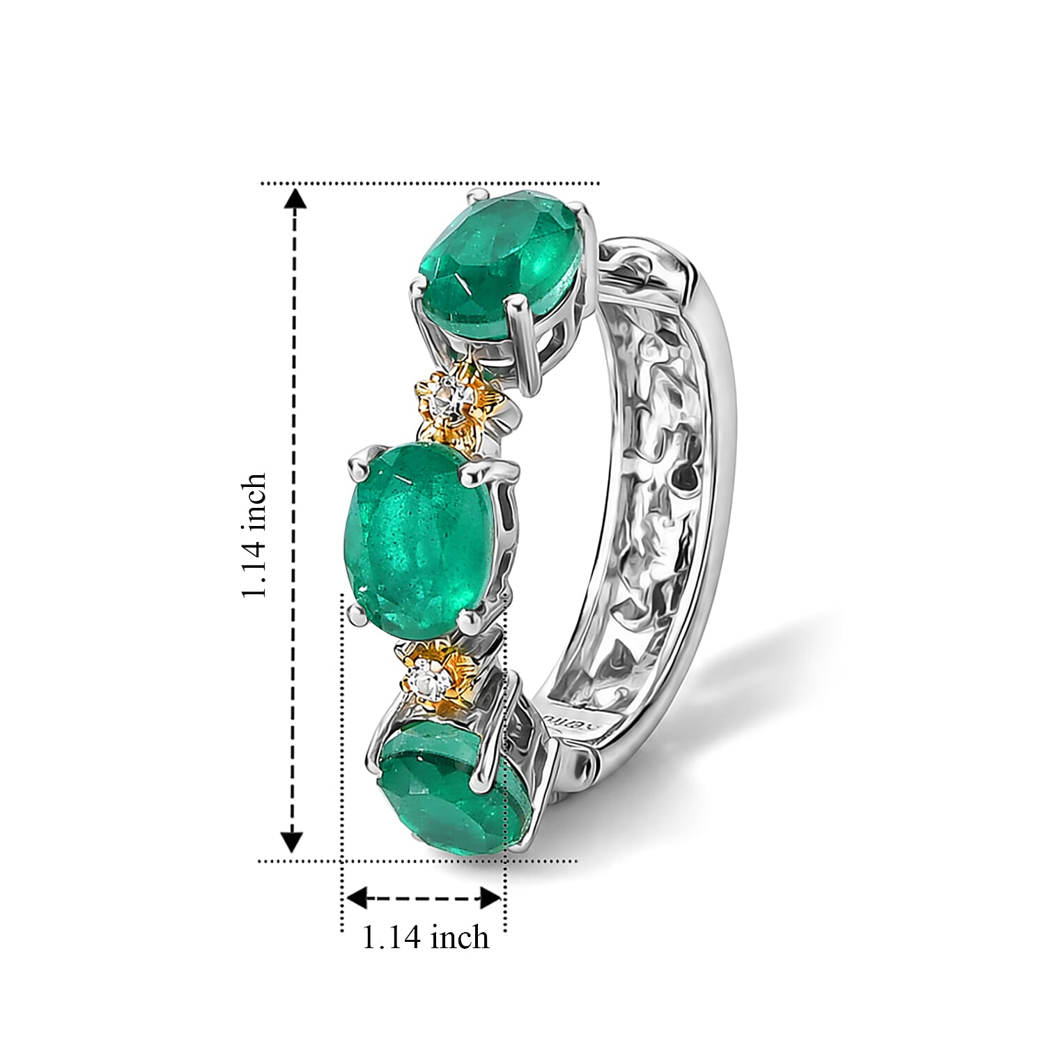 EverTrue Emeraldine Triplet Quartz and White Zircon 9.40 ctw Hoop Earrings in 18K YG Plated and Platinum Bond