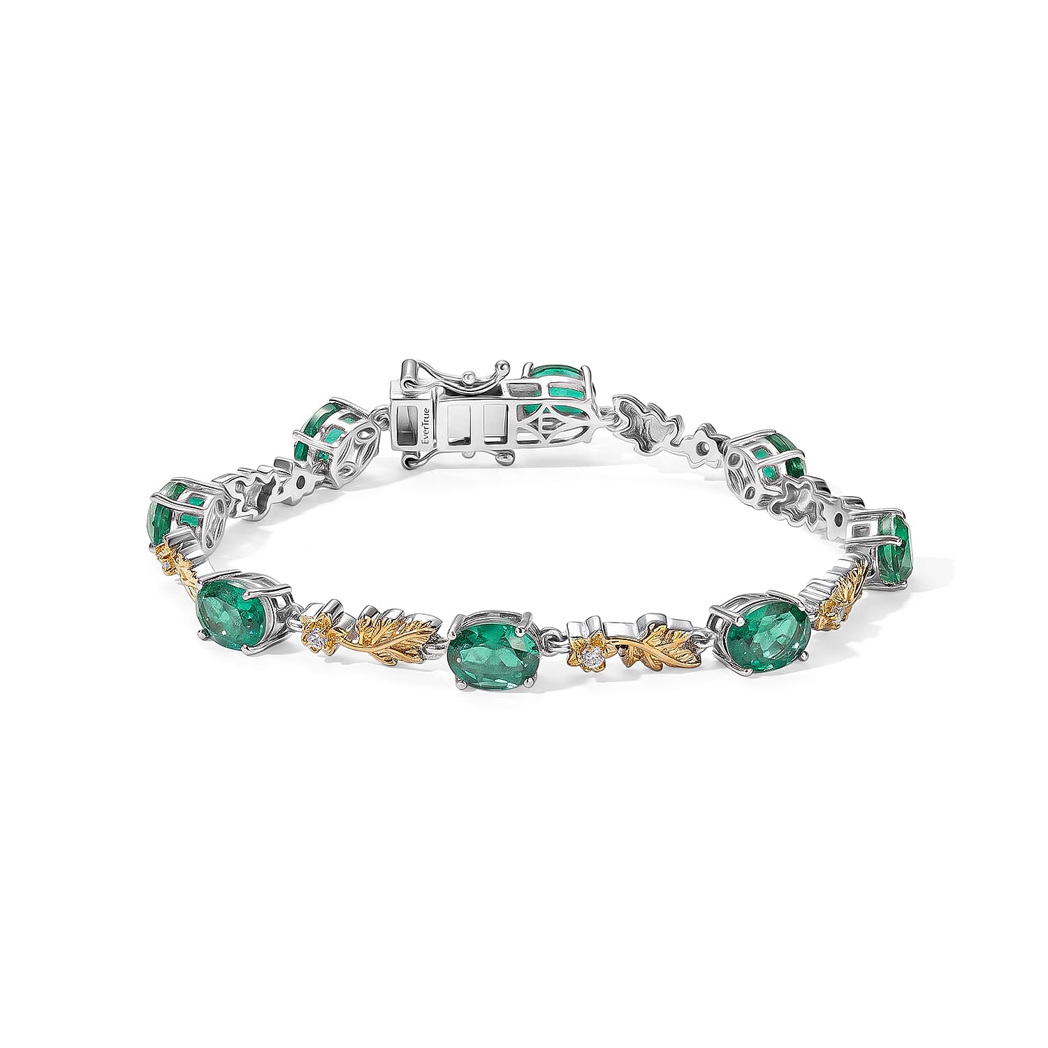 EverTrue Emeraldine Quartz (Triplet) and White Zircon 11.10 ctw Motif Linked Bracelet in 18K YG Plated and Platinum Bond (6.50 In)