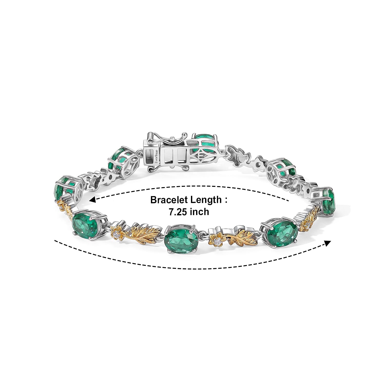 EverTrue Emeraldine Quartz (Triplet) and White Zircon 11.10 ctw Motif Linked Bracelet in 18K YG Plated and Platinum Bond (6.50 In)