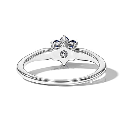 Simulated Blue and White Diamond Flower Ring in Sterling Silver (Size 7.0)