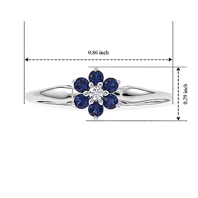 Simulated Blue and White Diamond Flower Ring in Sterling Silver (Size 7.0)