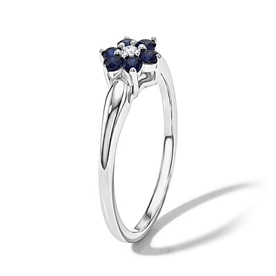 Simulated Blue and White Diamond Flower Ring in Sterling Silver (Size 8.0)