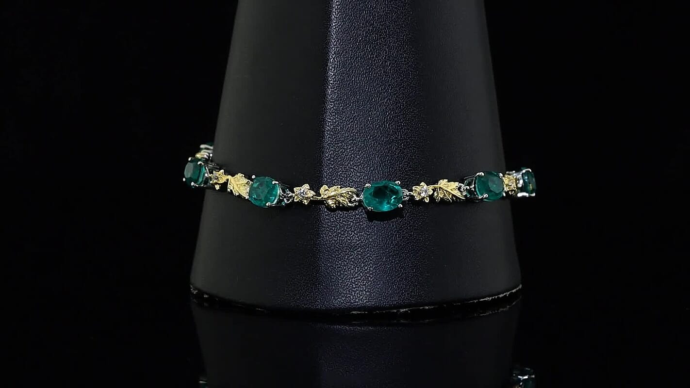 EverTrue Emeraldine Triplet Quartz, White Zircon Motif Linked Bracelet in 18K YG Plated and Platinum Bond (7.25 In) 12.65 ctw