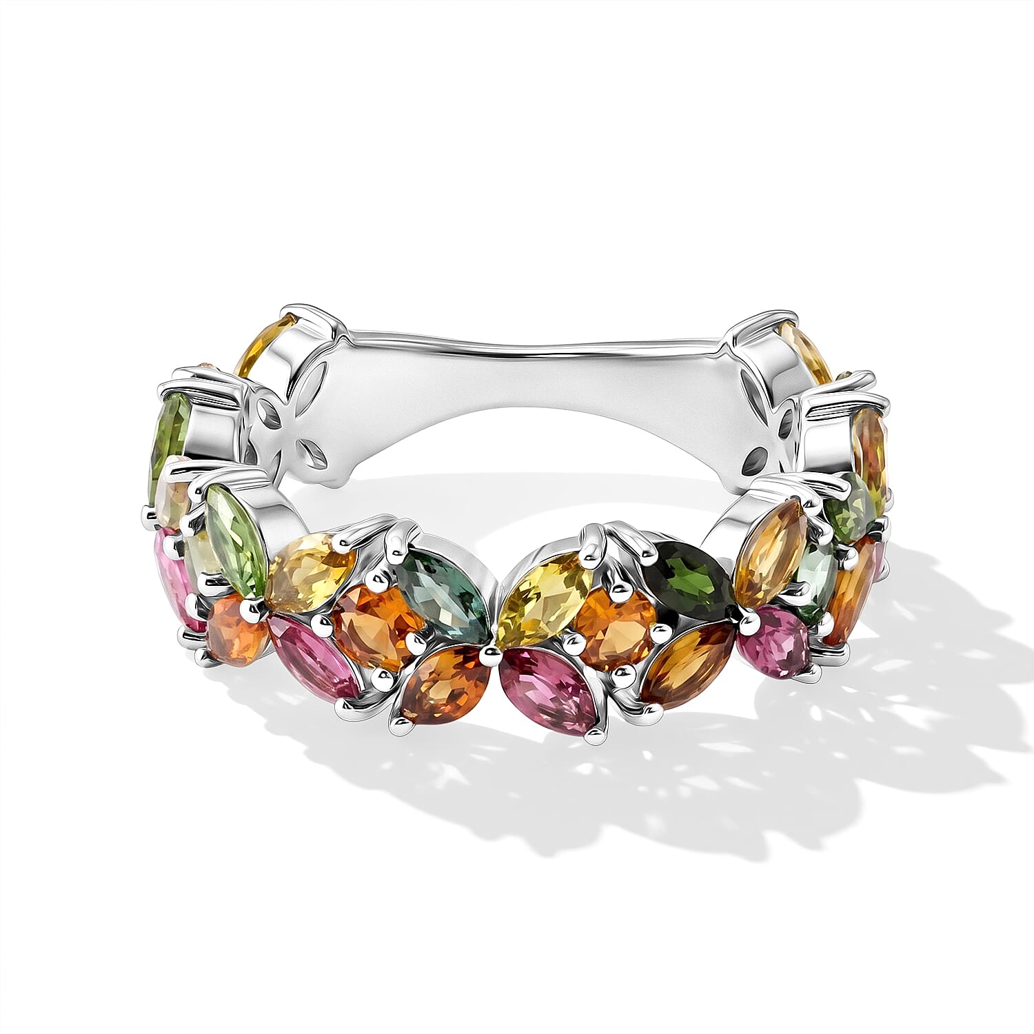 D''Joy Premium Multi-Tourmaline 3.50 ctw Ring in Rhodium Over Sterling Silver (Size 10.0)