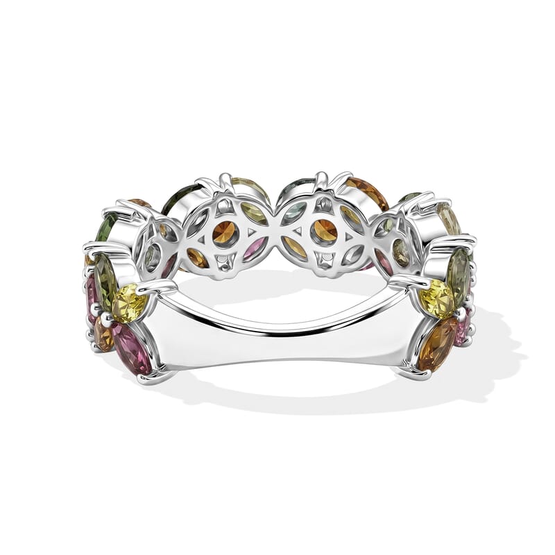 D'Joy Premium Multi-Tourmaline 3.50 ctw The Eternal Bloom Ring in Rhodium Over Sterling Silver (Size 6.0)
