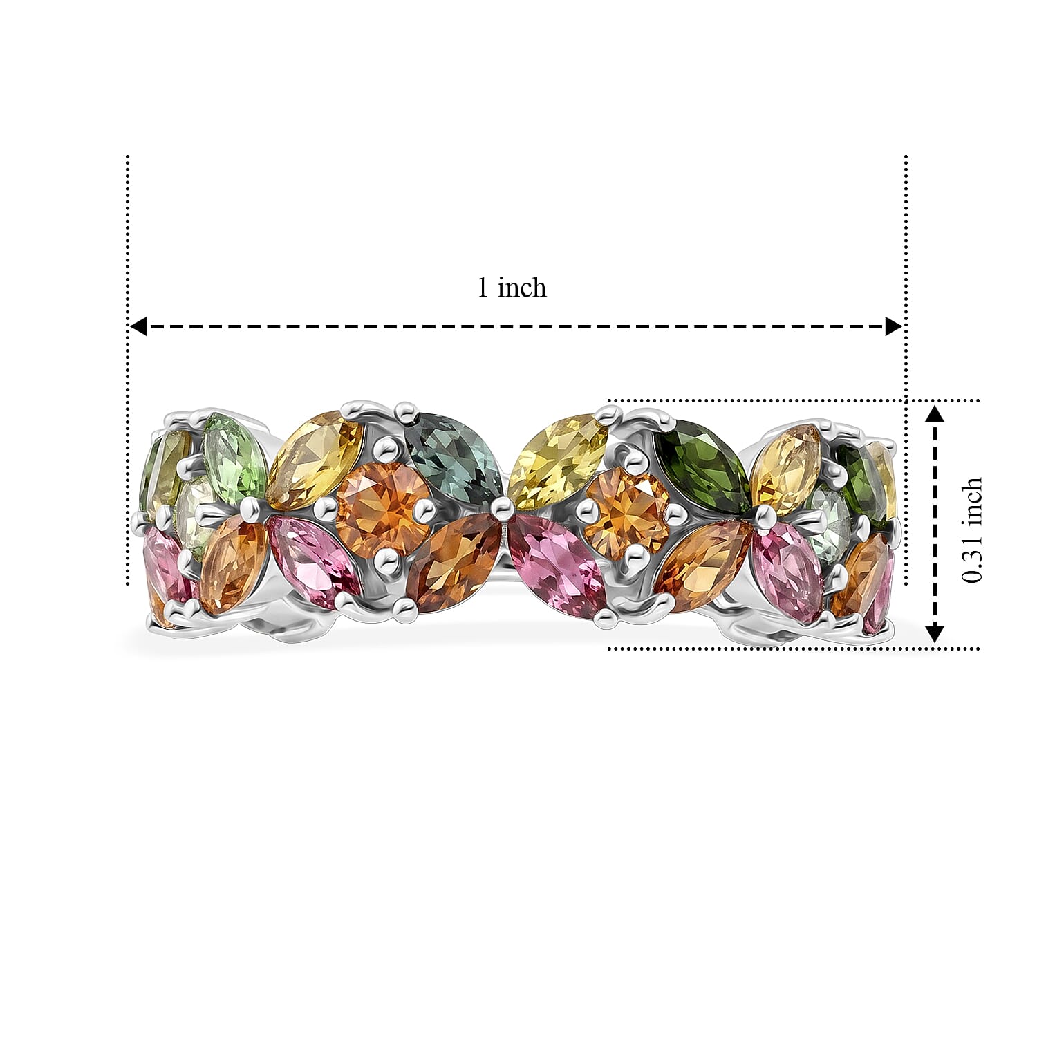 D'Joy Premium Multi-Tourmaline 3.50 ctw The Eternal Bloom Ring in Rhodium Over Sterling Silver (Size 6.0)