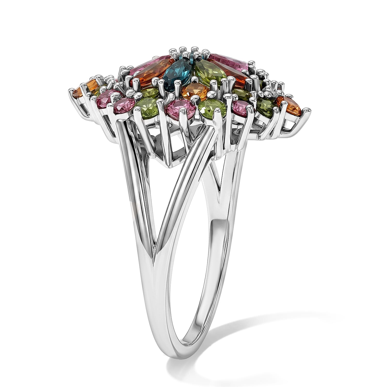 D'Joy Premium Multi-Tourmaline 2.70 ctw Ring in Rhodium Over Sterling Silver (Size 6.0)