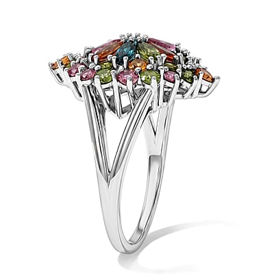 D'Joy Premium Multi-Tourmaline 2.70 ctw Ring in Rhodium Over Sterling Silver (Size 6.0)