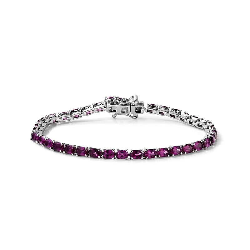 D'Joy AAA Radiant Ember Garnet 8.00 ctw Scarlet Radiance Bracelet in Rhodium Over Sterling Silver (6.50 In)