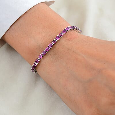D'Joy AAA Radiant Ember Garnet 8.00 ctw Scarlet Radiance Bracelet in Rhodium Over Sterling Silver (6.50 In)