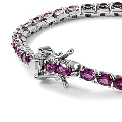 D'Joy AAA Radiant Ember Garnet 8.00 ctw Scarlet Radiance Bracelet in Rhodium Over Sterling Silver (6.50 In)