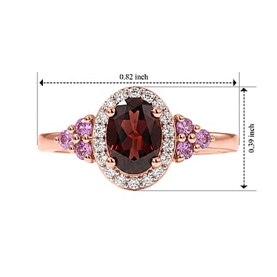 D'Joy AAA Red Zircon and Multi Gemstone 1.40 ctw Ring in 18K Vermeil Rose Gold Over Sterling Silver (Size 5.0)