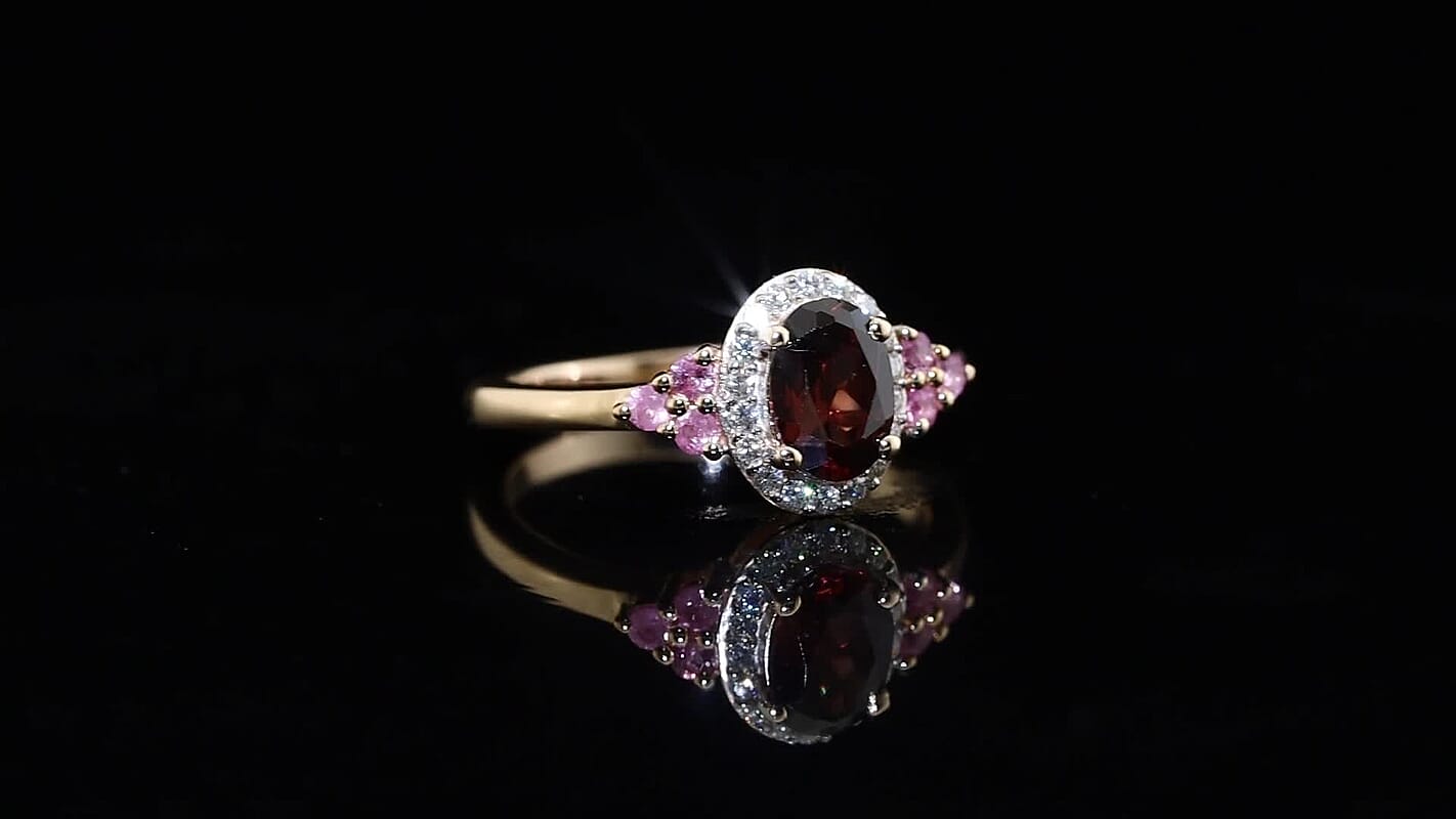 D''Joy AAA Red Zircon and Multi Gemstone 1.40 ctw Ring in 18K Vermeil Rose Gold Over Sterling Silver (Size 10.0)