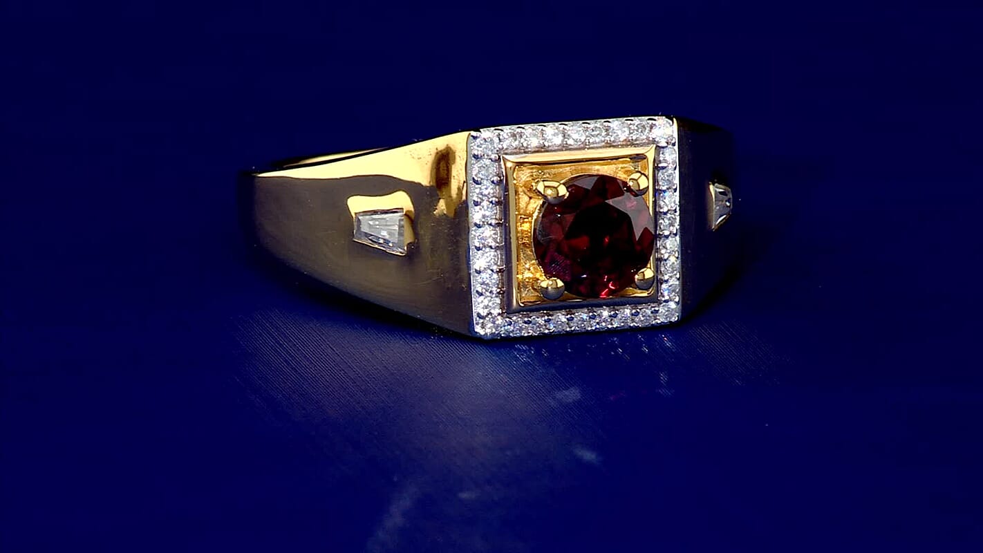 D''Joy AAA Red Zircon and Moissanite 1.60 ctw Men''s Ring in 18K Vermeil Yellow Gold Over Sterling Silver (Size 10.0)