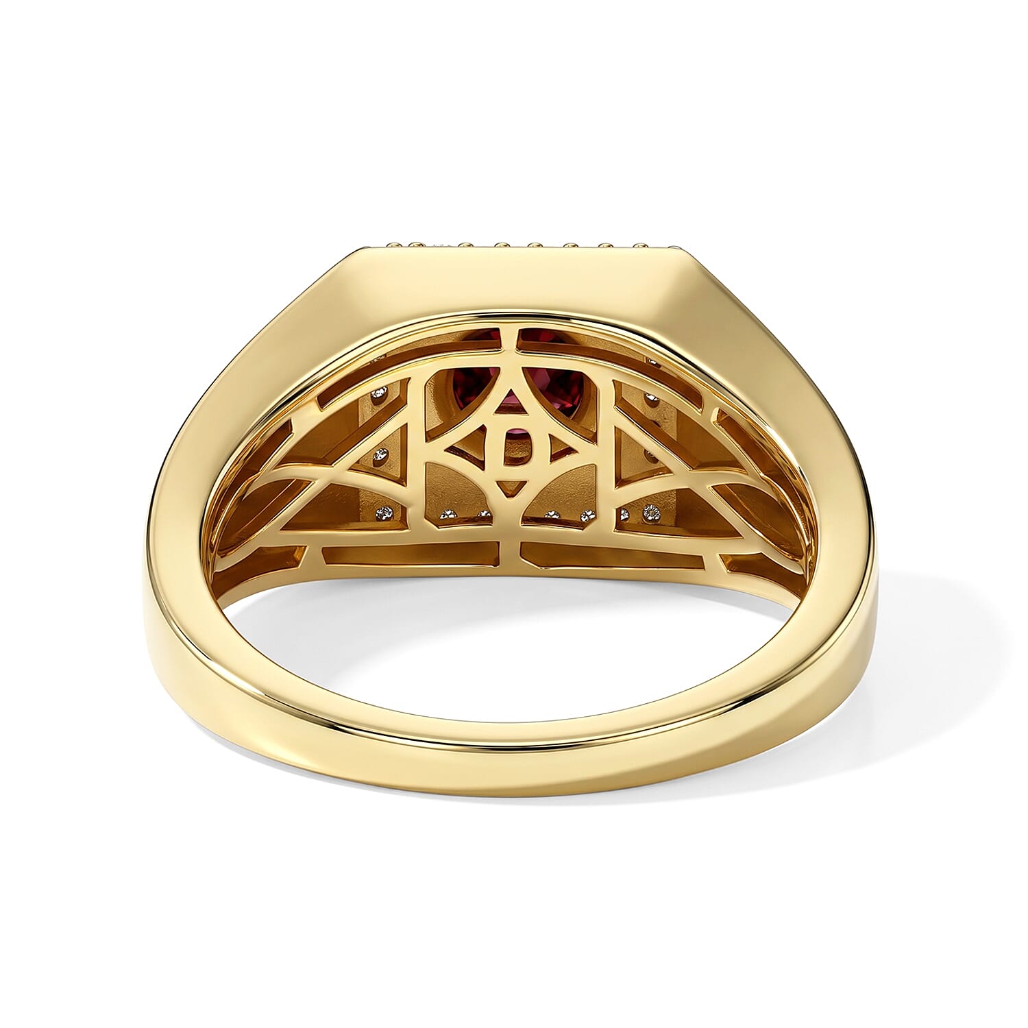 D'Joy AAA Red Zircon and Moissanite 1.60 ctw Men's Ring in 18K Vermeil Yellow Gold Over Sterling Silver (Size 10.0)