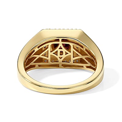 D'Joy AAA Red Zircon and Moissanite 1.60 ctw Men's Ring in 18K Vermeil Yellow Gold Over Sterling Silver (Size 9.0)