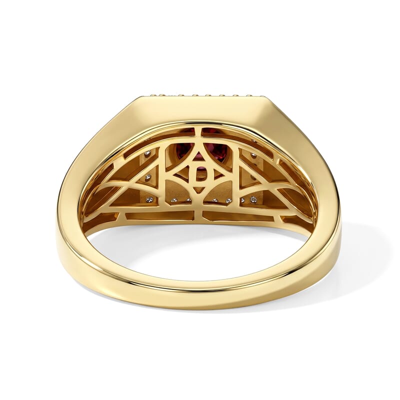 D'Joy AAA Red Zircon and Moissanite 1.60 ctw Men's Ring in 18K Vermeil Yellow Gold Over Sterling Silver (Size 9.0)