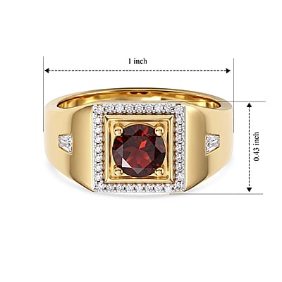D'Joy AAA Red Zircon and Moissanite 1.60 ctw Men's Ring in 18K Vermeil Yellow Gold Over Sterling Silver (Size 9.0)