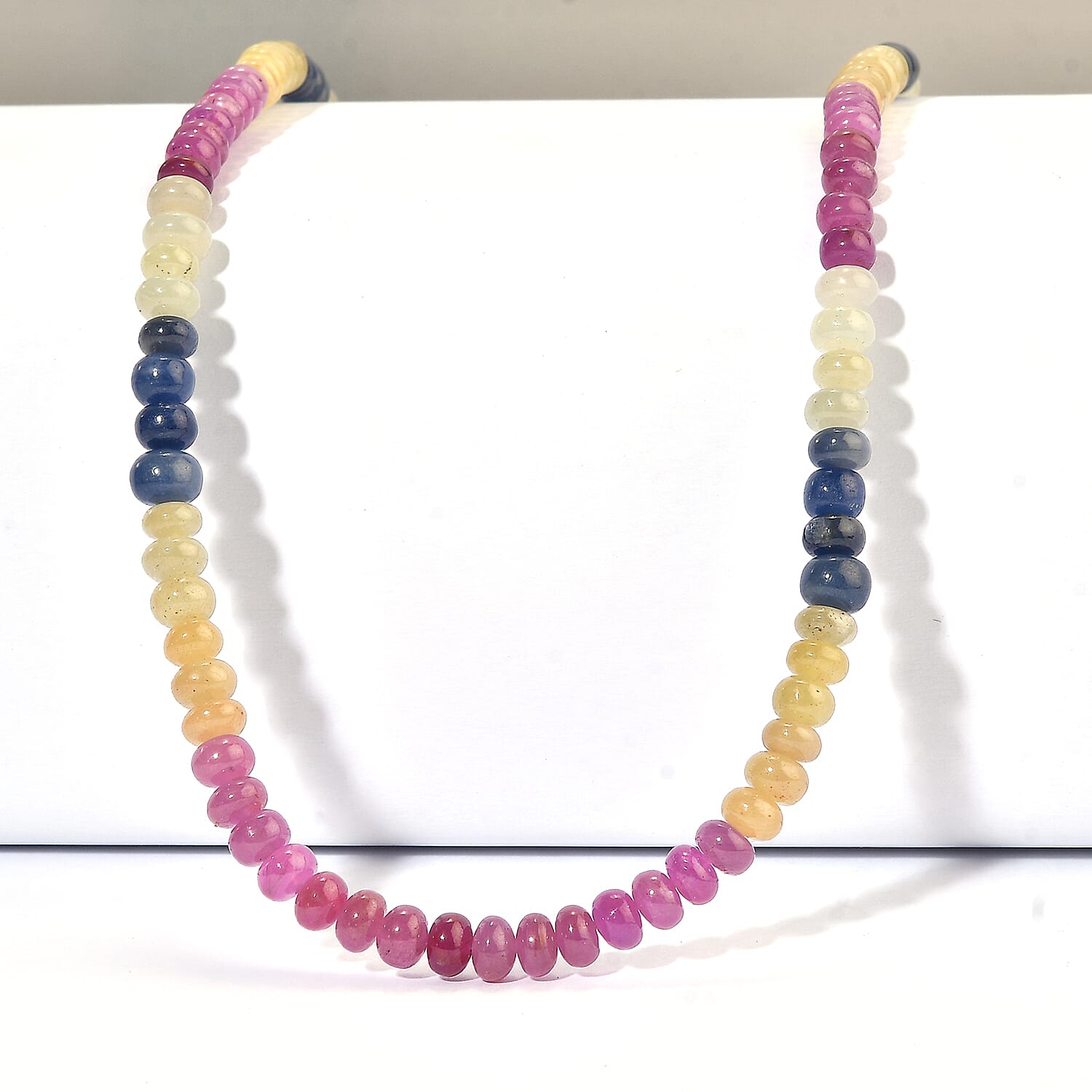 D'Joy Natural Multi Sapphire 144.00 ctw Beaded Necklace in Rhodium Over Sterling Silver 18 Inches