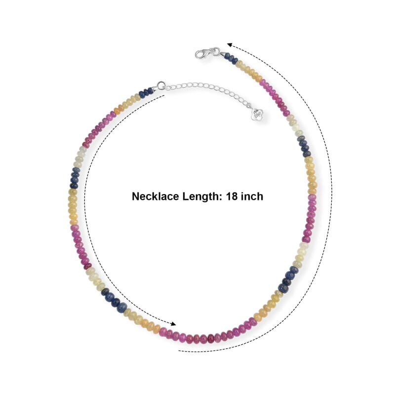 D'Joy Natural Multi Sapphire 144.00 ctw Beaded Necklace in Rhodium Over Sterling Silver 18 Inches